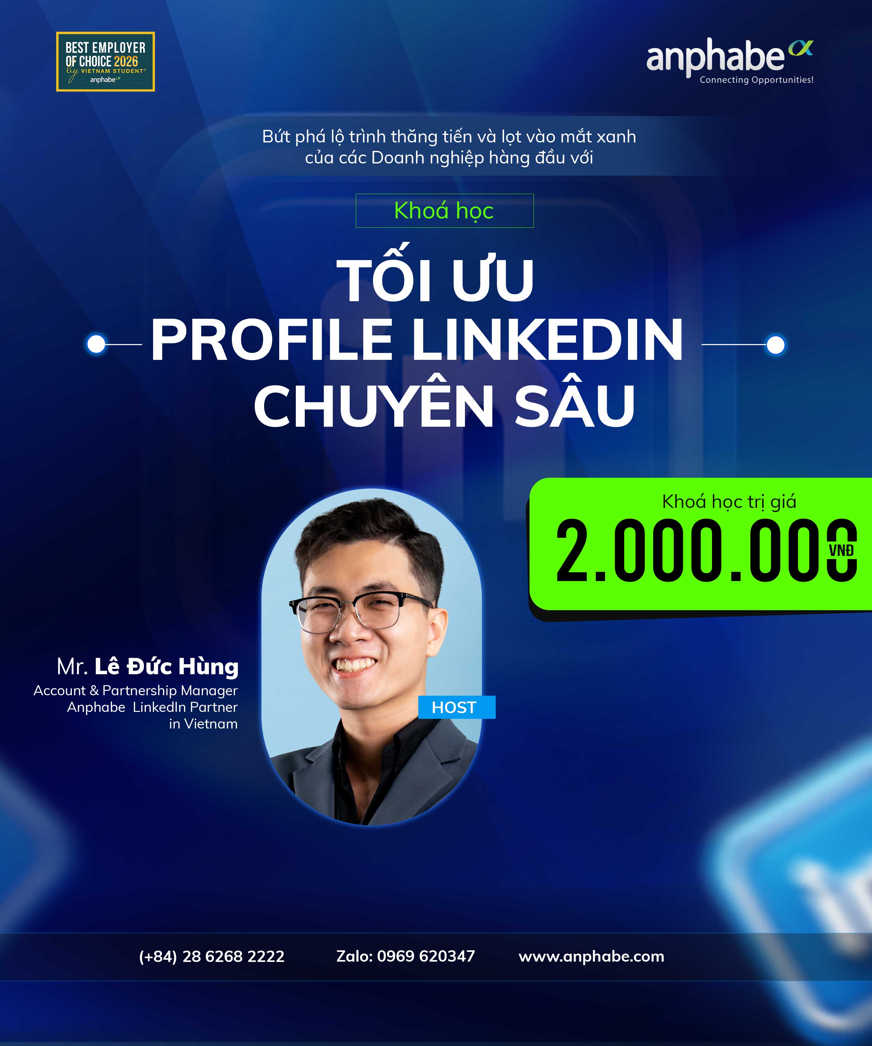 KHÓA HỌC TỐI ƯU PROFILE LINKEDIN CHUYÊN SÂU TRỊ GIÁ 2.000.000 VNĐ
